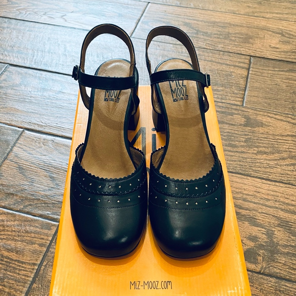 Miz Mooz Black Leather Mary Jane Slingback Heels. Unworn. Beautiful shoes - Picture 2 of 16
